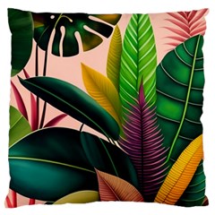 Ai Generated Tropical Leaves Foliage Wallpaper Standard Premium Plush Fleece Cushion Case (one Side) by Ravend