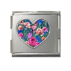 Bright And Brilliant Watercolor Flowers Mega Link Heart Italian Charm (18mm) by GardenOfOphir