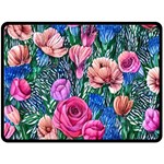 Bright And Brilliant Watercolor Flowers One Side Fleece Blanket (Large) 80 x60  Blanket Front