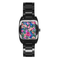 Bright And Brilliant Watercolor Flowers Stainless Steel Barrel Watch by GardenOfOphir