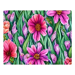 Cheerful And Cheery Blooms One Side Premium Plush Fleece Blanket (large) by GardenOfOphir