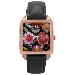 Ai Generated Floral Pattern Flowers Floral Rose Gold Leather Watch 