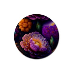 Ai Generated Flowers Plants Petals Buds Rubber Coaster (round)