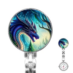 Ai Generated Dragon Fractal Art Texture Stainless Steel Nurses Watch