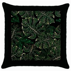 Monstera Plant Tropical Jungle Leaves Pattern Throw Pillow Case (black) by Ravend