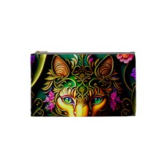 Ai Generated Paisley Pattern Feline Floral Cosmetic Bag (small)