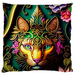 Ai Generated Paisley Pattern Feline Floral Large Cushion Case (two Sides) by Ravend