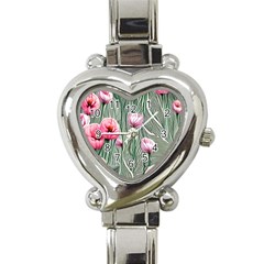 Pure And Radiant Watercolor Flowers Heart Italian Charm Watch by GardenOfOphir