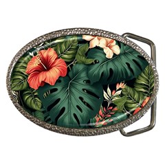 Flowers Monstera Foliage Tropical Jungle Drawing Belt Buckles by Ravend