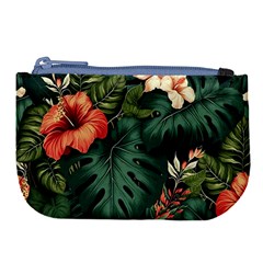 Flowers Monstera Foliage Tropical Jungle Drawing Large Coin Purse