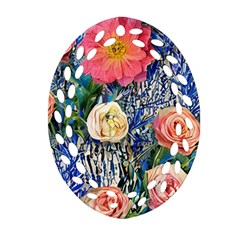 Captivating Watercolor Flowers Ornament (oval Filigree) by GardenOfOphir