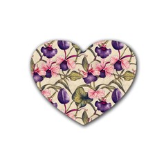 Flowers Pattern Decorative Wallpaper Scrapbooking Rubber Coaster (heart)