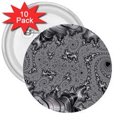 Fractal Background Pattern Texture Abstract Design Silver 3  Buttons (10 Pack)  by Ravend