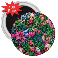 Dazzling Watercolor Flowers 3  Magnets (100 Pack) by GardenOfOphir