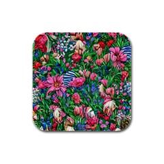 Dazzling Watercolor Flowers Rubber Square Coaster (4 Pack)