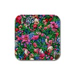 Dazzling Watercolor Flowers Rubber Square Coaster (4 pack) Front
