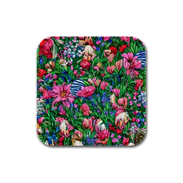 Dazzling Watercolor Flowers Rubber Square Coaster (4 pack)