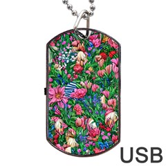 Dazzling Watercolor Flowers Dog Tag Usb Flash (one Side) by GardenOfOphir