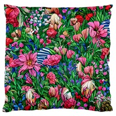 Dazzling Watercolor Flowers Large Premium Plush Fleece Cushion Case (Two Sides)