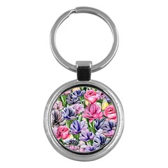 Majestic Watercolor Flowers Key Chain (round) by GardenOfOphir