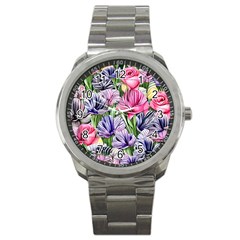 Majestic Watercolor Flowers Sport Metal Watch by GardenOfOphir