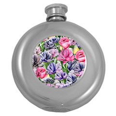Majestic Watercolor Flowers Round Hip Flask (5 Oz) by GardenOfOphir