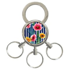 Charming And Cheerful Watercolor Flowers 3-ring Key Chain by GardenOfOphir