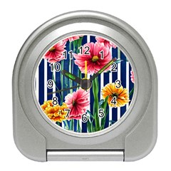 Charming And Cheerful Watercolor Flowers Travel Alarm Clock by GardenOfOphir