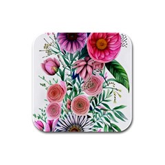 Captivating And Celestial Watercolor Flowers Rubber Square Coaster (4 Pack)