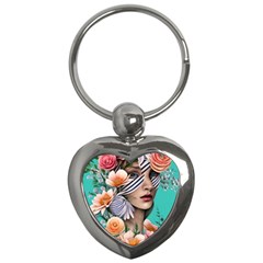 Whimsy Lady Combined Watercolor Flowers Key Chain (heart) by GardenOfOphir