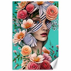 Whimsy Lady Combined Watercolor Flowers Canvas 24  X 36  by GardenOfOphir