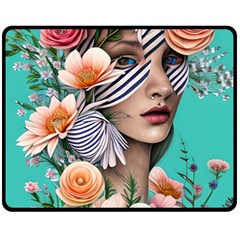 Whimsy Lady Combined Watercolor Flowers Fleece Blanket (Medium)