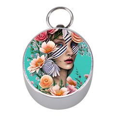 Whimsy Lady Combined Watercolor Flowers Mini Silver Compasses