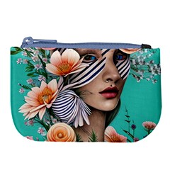 Whimsy Lady Combined Watercolor Flowers Large Coin Purse by GardenOfOphir