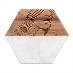 Whimsy Lady Combined Watercolor Flowers Marble Wood Coaster (Hexagon) 