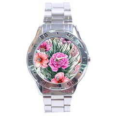 Color-infused Watercolor Flowers Stainless Steel Analogue Watch by GardenOfOphir
