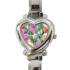 Classic Watercolor Flowers Heart Italian Charm Watch by GardenOfOphir