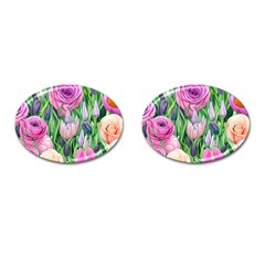 Classic Watercolor Flowers Cufflinks (oval) by GardenOfOphir