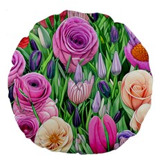 Classic Watercolor Flowers Large 18  Premium Flano Round Cushions by GardenOfOphir
