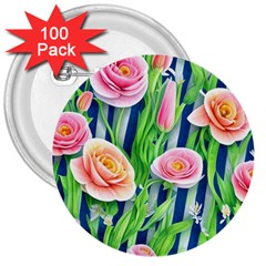 Dazzling Watercolor Flowers 3  Buttons (100 Pack)  by GardenOfOphir