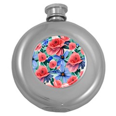 Classy Watercolor Flowers Round Hip Flask (5 Oz) by GardenOfOphir