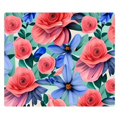 Classy Watercolor Flowers One Side Premium Plush Fleece Blanket (small) by GardenOfOphir