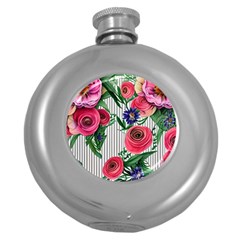 Cheerful Watercolor Flowers Round Hip Flask (5 Oz) by GardenOfOphir