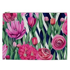 Classy Botanicals – Watercolor Flowers Botanical Cosmetic Bag (xxl) by GardenOfOphir