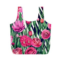 Classy Botanicals – Watercolor Flowers Botanical Full Print Recycle Bag (m) by GardenOfOphir