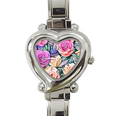 County Charm – Watercolor Flowers Botanical Heart Italian Charm Watch by GardenOfOphir