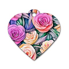 County Charm – Watercolor Flowers Botanical Dog Tag Heart (Two Sides)