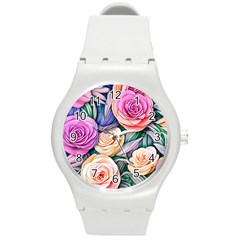 County Charm – Watercolor Flowers Botanical Round Plastic Sport Watch (M)