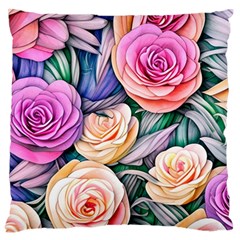 County Charm – Watercolor Flowers Botanical Standard Premium Plush Fleece Cushion Case (One Side)