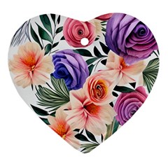 Country-chic Watercolor Flowers Ornament (heart)